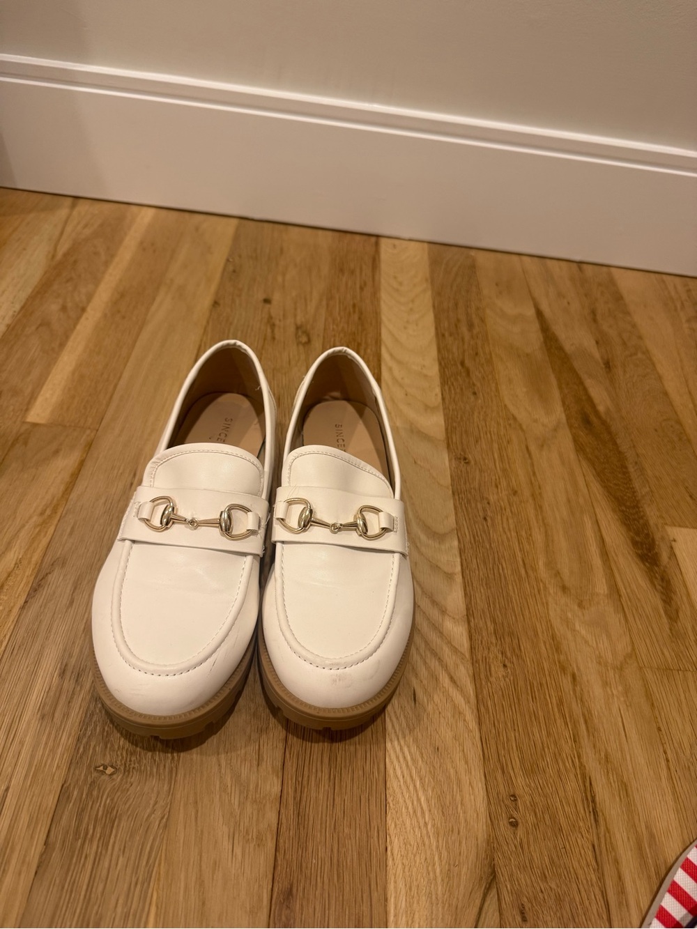 Sincerly Jules White Leather Loafers with Gold Bit